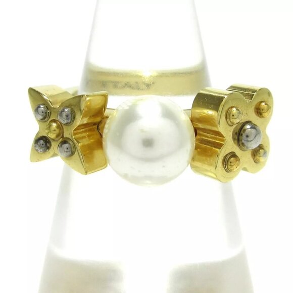 Auth LOUIS VUITTON Charmy Pearl Ring M75481 Gold Cream OB0154 Ring Hardware - Picture 8 of 8
